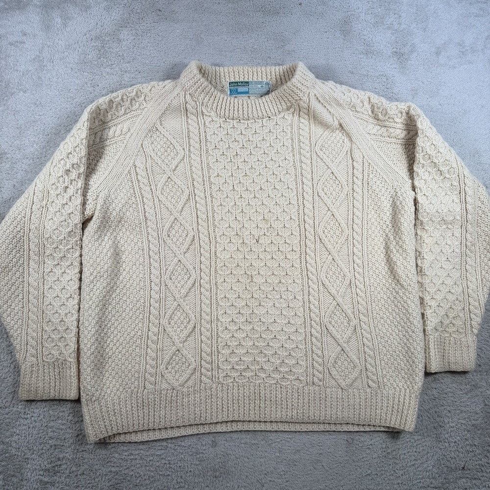 John Molloy Sweater Mens 3XL Cream Ireland Pure Virgin Wool Fisherman Cable Knit
